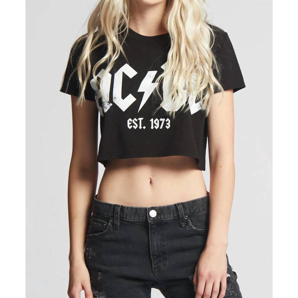 NEW RECYCLED KARMA ac/dc 1973 crop tee in black